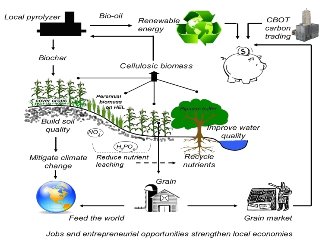 Diagram of the biochar and bioenergy carbon loop